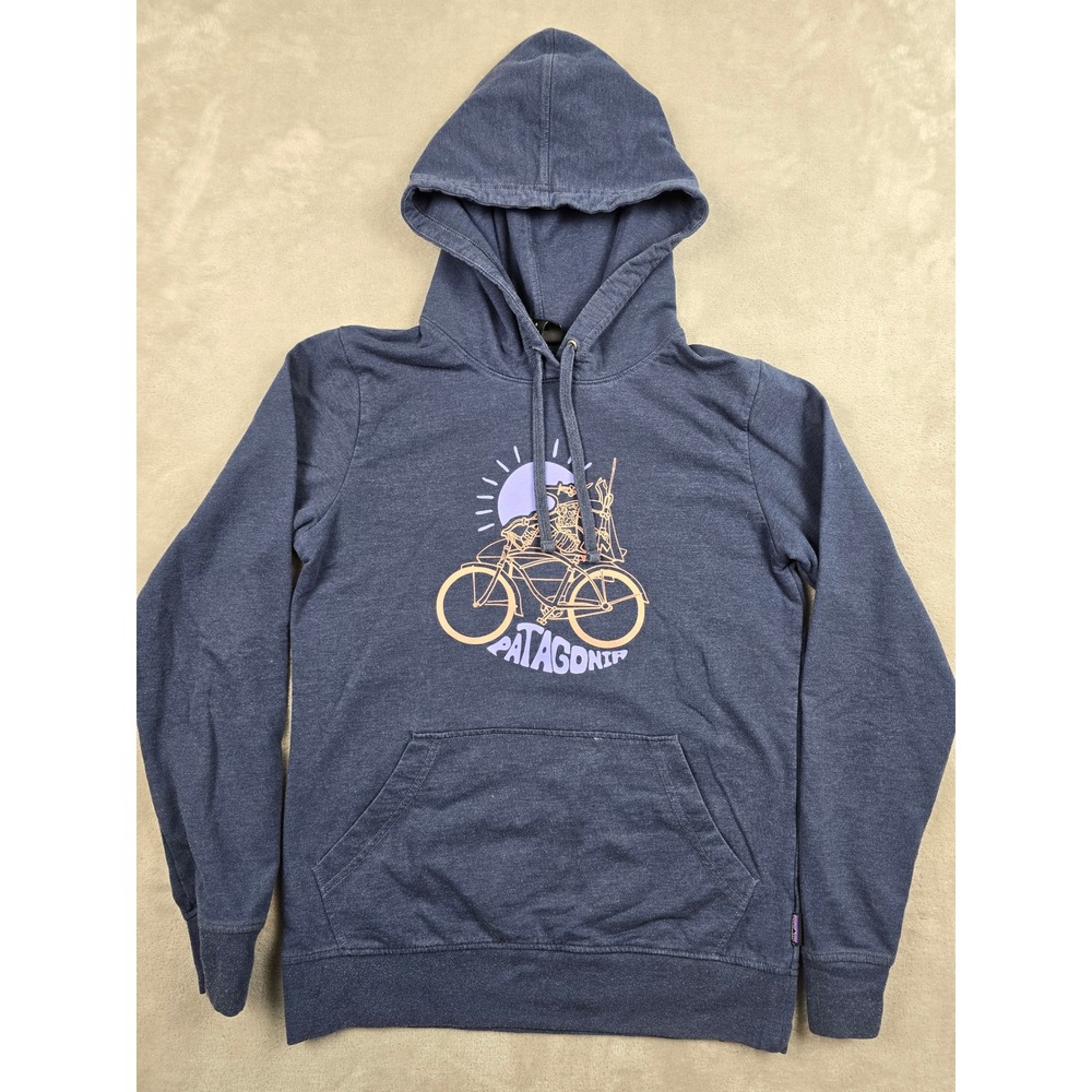 Patagonia Fisherfox Ahnya Hoodie Womens S Blue Bicycle Graphic Organic 39570
